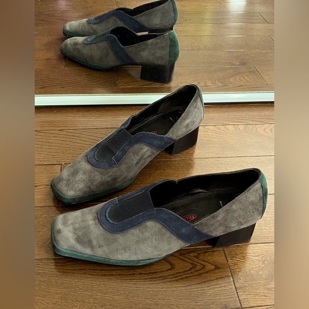Amalfi suede loafers with 1” block heel